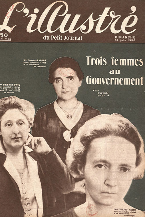 Pela primeira vez em França, três mulheres no governo da Frente Popular. L`Ilustré de 14 junho de 1936. Pela primeira vez em França, três mulheres no governo da Frente Popular. L`Ilustré de 14 junho de 1936.