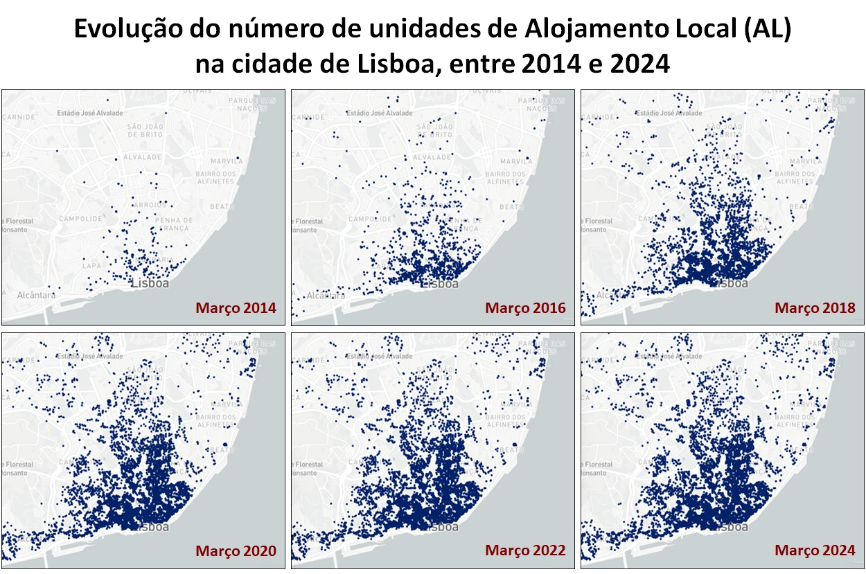 Evolução do número de unidades de Alojamento Local (AL) na cidade de Lisboa, entre 2014 e 2024 Evolução do número de unidades de Alojamento Local (AL) na cidade de Lisboa, entre 2014 e 2024
