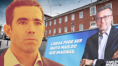 Leitão Amaro e outdoor da campanha de Moedas