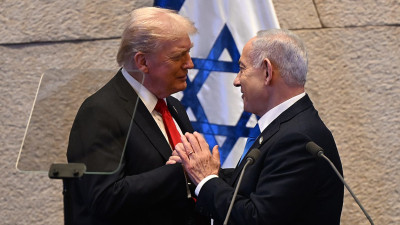 Trump e Netanyahu na sessão do parlamento israelita