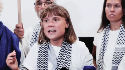 Greta Thumberg na chegada à Grécia