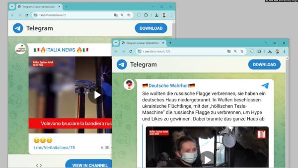  Imagem composta de algumas das publicações falsas nas redes sociais geradas no âmbito de uma campanha de desinformação ligada à Social Design Agency, com sede em Moscovo. 