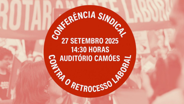 símbolo da conferência sobre foto de manifestação