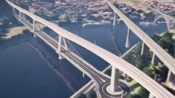 Imagem da ponte única rodoferroviária prevista no projeto apresentado à discussão pública no ano passado