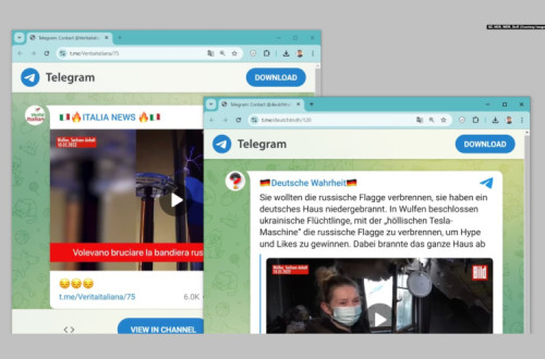 Imagem composta de algumas das publicações falsas nas redes sociais geradas no âmbito de uma campanha de desinformação ligada à Social Design Agency, com sede em Moscovo. 
