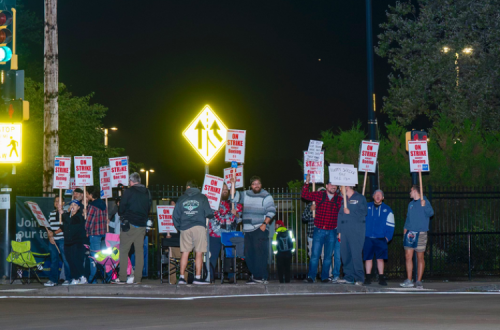 Trabalhadores da Boeing em greve.